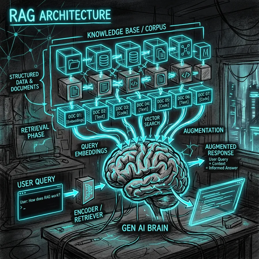Diagrama técnico da arquitetura RAG otimizada para AEO da IndexPulse