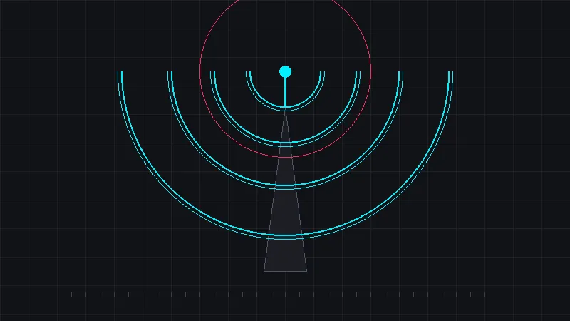 Representação gráfica de um transponder semântico emitindo sinais limpos de autoridade vetorial.