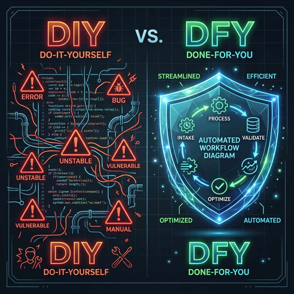 O fosso operacional entre o desespero manual do DIY e a intervenção ativa do DFY