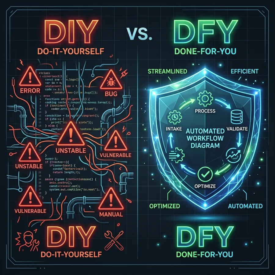 O fosso operacional entre o desespero manual do DIY e a intervenção ativa do DFY