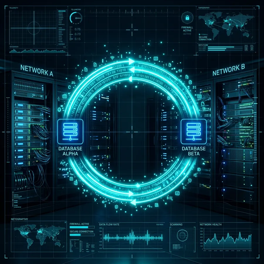 Real-time synchronization between server networks cyan