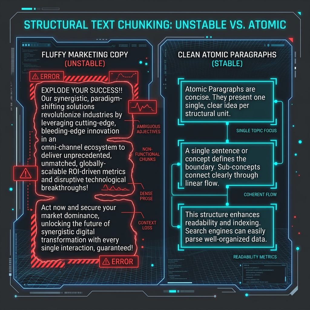 O Diferença entre Texto Comercial Fluffy e Atomic Paragraphs