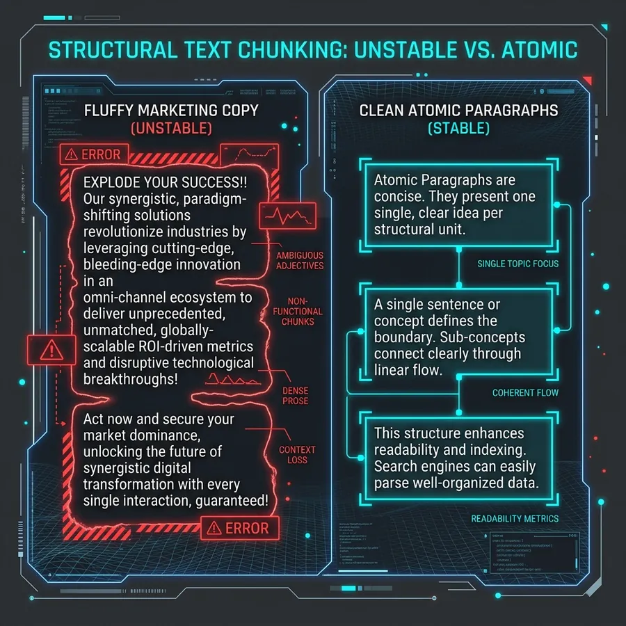 O Diferença entre Texto Comercial Fluffy e Atomic Paragraphs