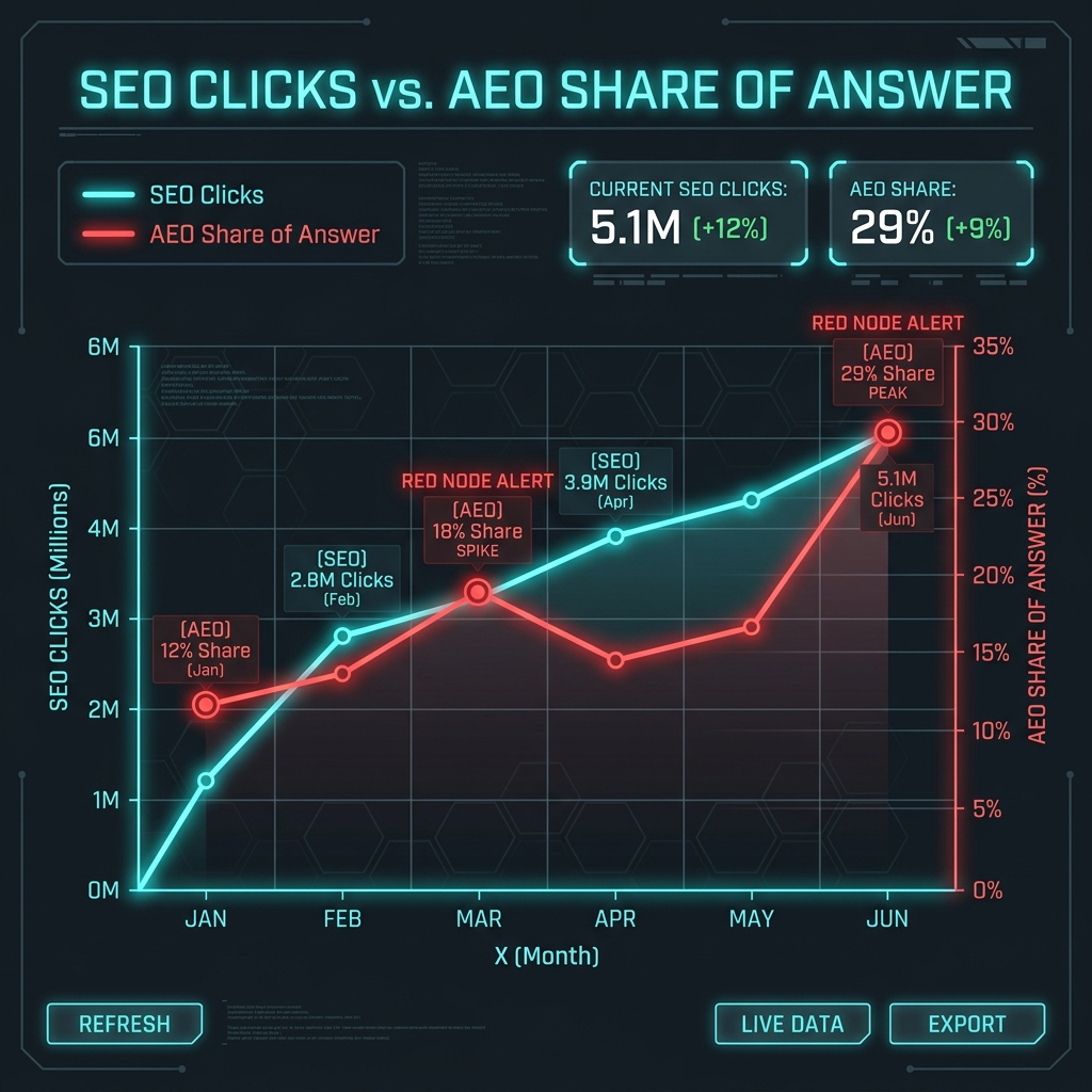 Comparativo SEO tradicional versus AEO Share of Answer