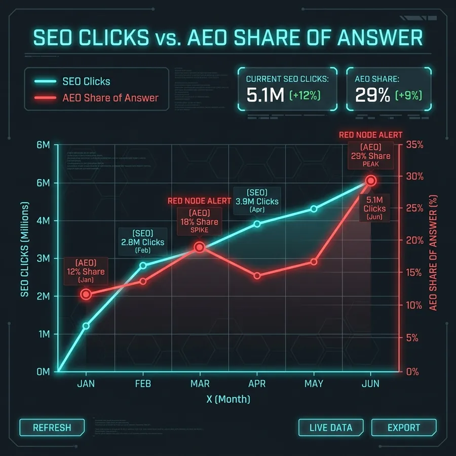 Comparativo SEO tradicional versus AEO Share of Answer